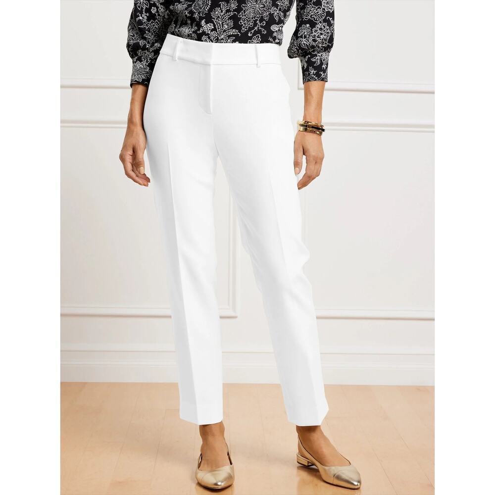 TALBOTS Hampshire Ankle Pants Cotton Blend Solid White Women's 2 Petite